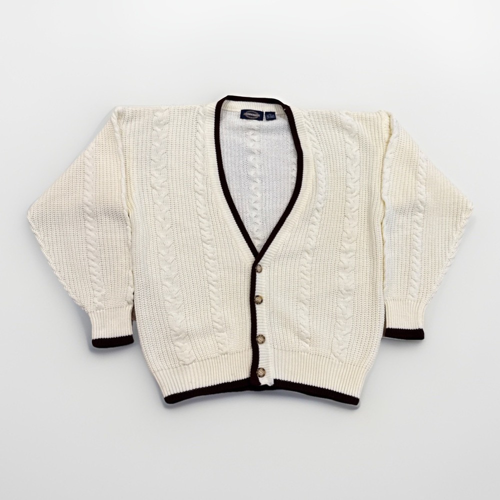TownCraft Cardigan Mens L Tall Cable Knit Acrylic 80s‎ 90s Retro Sweater Vintage